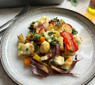 Halloumi traybake with chimichurri