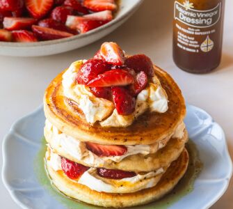 Pancakes with Whipped Mascarpone & Balsamic Strawberries