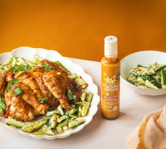 Spatchcock Chicken with Smashed Cucumbers