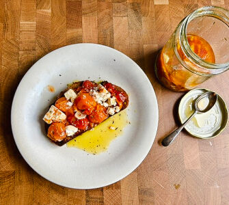 confit cherry tomatoes with feta