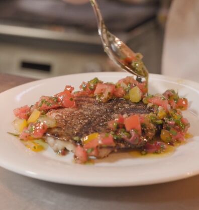 Grilled halibut with sauce vierge