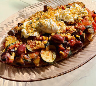 Caponata with Burrata and a sage pangrattato