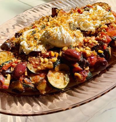 Caponata with Burrata and a sage pangrattato