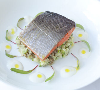 Poached Alaskan Salmon, with Crushed Horseradish Jersey Royal New Potatoes