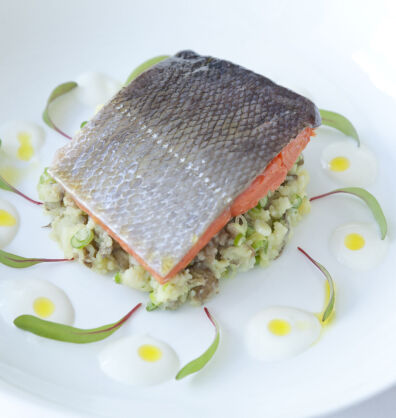 Poached Alaskan Salmon, with Crushed Horseradish Jersey Royal New Potatoes