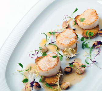 Adam Gray's scallops and roasted cobnut salad